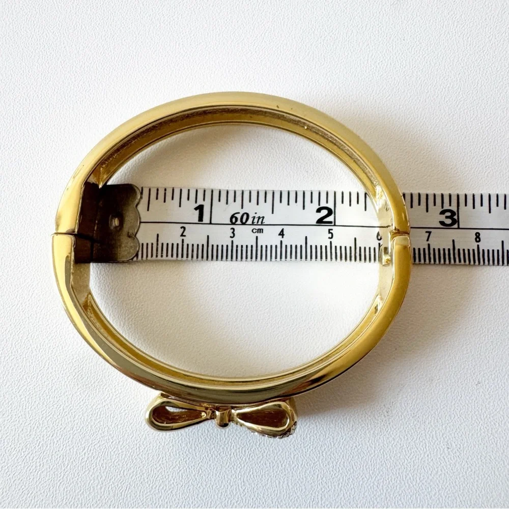 Betsey Johnson Gold Hinged Rhinestone Bow Bangle Bracelet